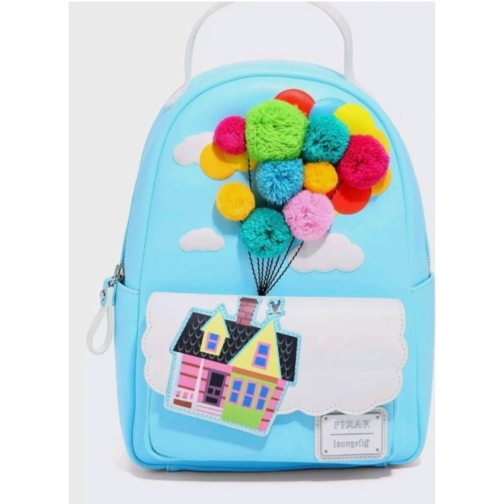 Loungefly Disney Pixar Up Carl and Ellie's House Mini Backpack Pom Poms NWT